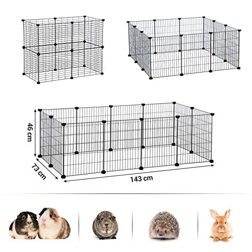 Cusca pentru porcusori de Guineea, Gard pentru iepurasi de interior, Incinta mare de exercitiu, Gard modular DIY din metal pentru Hamster, Animale de companie mici, Negru SONGMICS