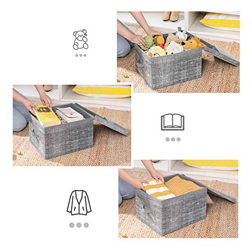 Set  de 3 Cutii de Depozitare Pliabile cu Capac, Cuburi din tesatura cu Suporturi pentru Etichete, Organizatoare pentru Cutii de Depozitare, 30 x 40 x 25 cm, Gri Deschis SONGMICS