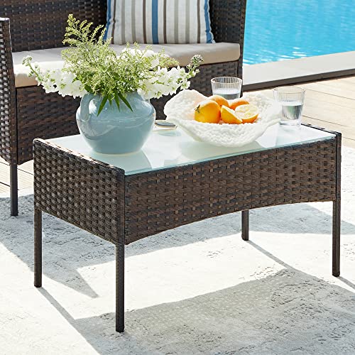 Set de Mobilier pentru Balcon  , Mobilier de Gradina din PE Poliratan, Set de Lounge pentru Curte cu Masa si Scaune, Mobilier de Gradina pentru Balcon si Curte, Maro Bej SONGMICS