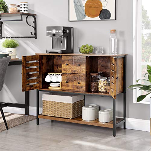 Cabinet de Depozitare, Bufet cu 2 Sertare, 2 Cuier si Raft, pentru Dining Room, Camera de Zi, Bucatarie, 100 x 35 x 84.5 cm, Stil Industrial, Maro Rustic si Negru, VASAGLE