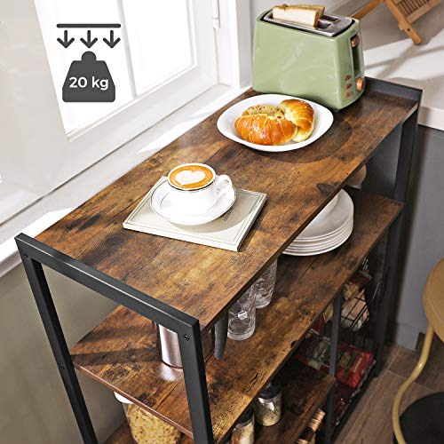 Rack de Bucatar , Insula de Bucatarie cu 2 Cosuri Metalice, Polite si Carlige, 80 x 35 x 95 cm, Stil Industrial, Maro Rustic, VASAGLE