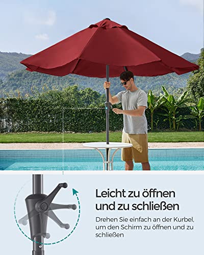 Umbrela de Gradina de 290 cm, Protectie UPF 50+, Parasolar de Soare, inclinare la 30° in 2 Directii, Manivela pentru Deschidere si inchidere, pentru Gradini in Aer Liber, Piscine, Balcoane, Terasa, Baza nu este Inclusa, Rosu SONGMICS