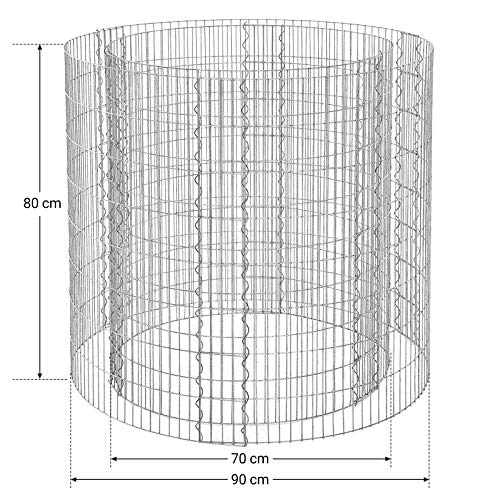 Cos Gabion Rotund inalt pentru Piatra, Cusca si Cos Gabion Metalic cu Plase Groase de 2,5 x 10 cm, Otel Galvanizat Antirugina, 90 x 80 cm (Diametru x inaltime), Decor de Gradina cu Paturi de Flori SONGMICS