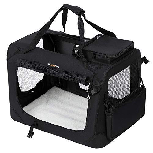 Cutie de transport pentru caini  B00TI0V2XC pentru masina, cusca de transport pentru caini, cutie pliabila pentru pisici, din material Oxford, XXL, 91 x 63 x 63 cm, negru , 4700 g FEANDREA