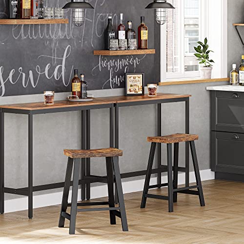 Set de 2 Scaune de Bar cu sezut Curbat, Potrivite pentru Bucatarie, Dining Room, Studiu, Design Industrial, 46,2 x 33 x 60 cm, Culoare Vintage Maro/Negru ., VASAGLE