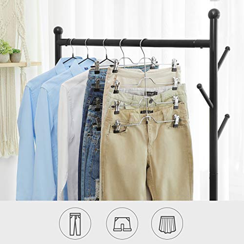 Umerase pentru Pantaloni cu Clips, Set de 3 Suporturi Metalice pentru Pantaloni cu 4 Nivele, cu 8 Clipsuri Ajustabile Antiderapante, pentru Pantaloni Camasi Prosoape sorturi, 32 cm, Argintii si Negre SONGMICS