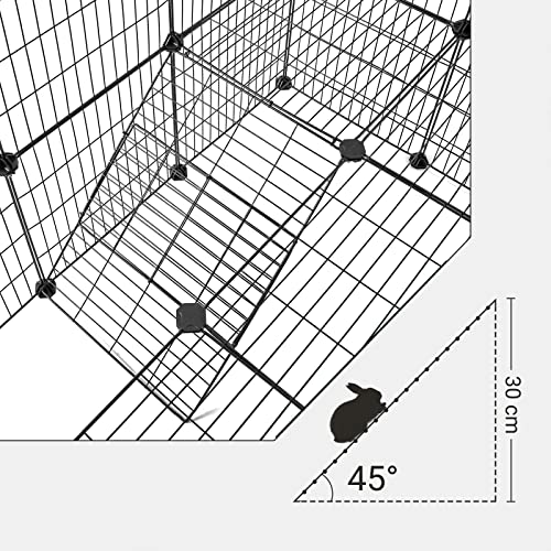 Gard pentru animale de companie din metal cu 2 etaje, 36 de panouri cu grila, cu posibilitate de personalizare, pentru animalele mici, Cobai, Hamsteri, Custi pentru iepuri, include ciocan, pentru uz interior, 143 x 73 x 71 cm, Negru SONGMICS