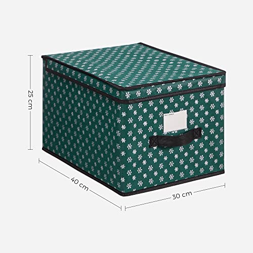 Cutii de depozitare cu capac, set de 3, cutii pliabile cu etichete pentru Craciun, cutii din tesatura cu model de fulgi de zapada pentru dulap, 30 x 40 x 25 cm, verde SONGMICS