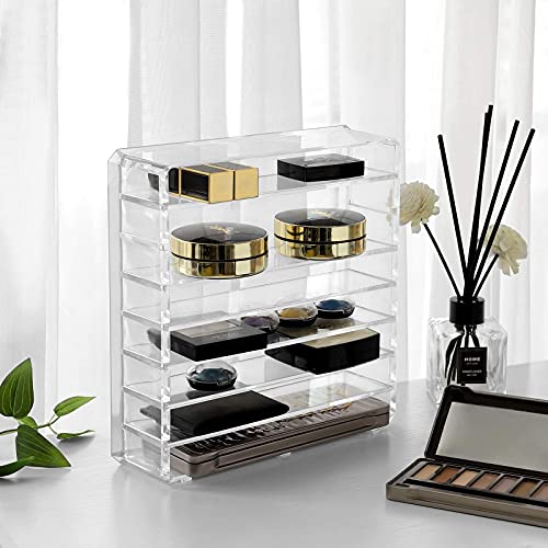 Organizator pentru Machiaj, Depozitare pentru Cosmetice, cu 7 Rafturi Ajustabile, pentru Palete, Farduri de Pleoape, Pudre, Rujuri, Coafat, Acrilic, Transparent SONGMICS