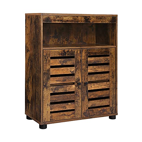 Cabinet de Baie, Dulap de Depozitare, Stil Rustic Chic, 60 x 30 x 80 cm, cu Usi cu Placi Perforate, Compartimente Deschise, Raft Reglabil, Maro Rustic ., VASAGLE