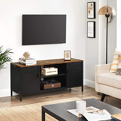 Stand TV, Cabinet TV, Masa TV cu 3 Rafturi Ajustabile, pentru Televizoare de pana la 55 de Inch, pentru Camera de Zi, Dormitor, Maro Rustic si Negru SONGMICS