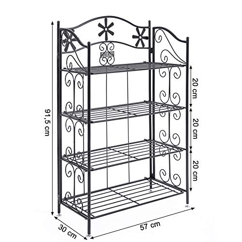 Raft de Baie Retro cu 4 Etaje, Stand pentru Plante de Gradina, Carucior Metalic pentru Flori, Stand pentru Plante, Negru SONGMICS