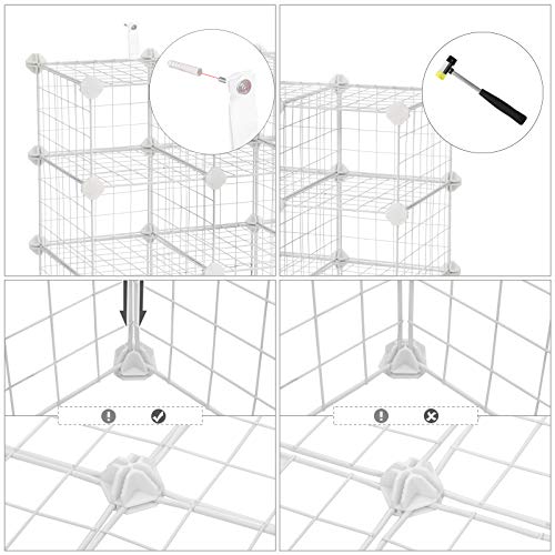 Suport pentru pantofi modular cu 15 cuburi, Raft DIY cu panouri din plasa metalica, Cabinet cu usa pentru hol sau dormitor, Include ciocan de cauciuc, Alb, SONGMICS