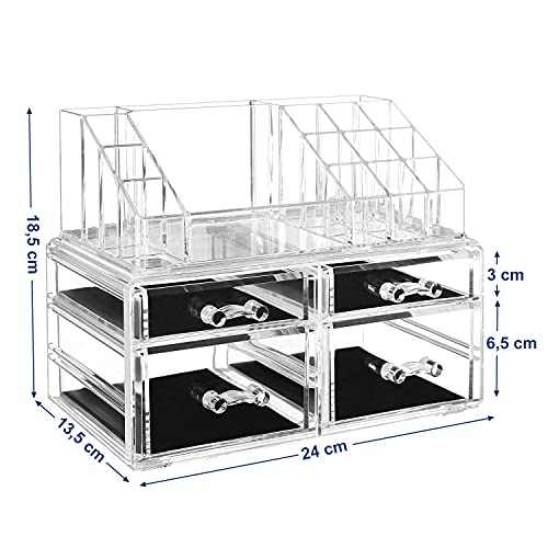 Organizator de Machiaj din Acrilic, Depozitare Cosmetice si Bijuterii cu 4 Sertare Transparente, Set de 2 Bucati SONGMICS