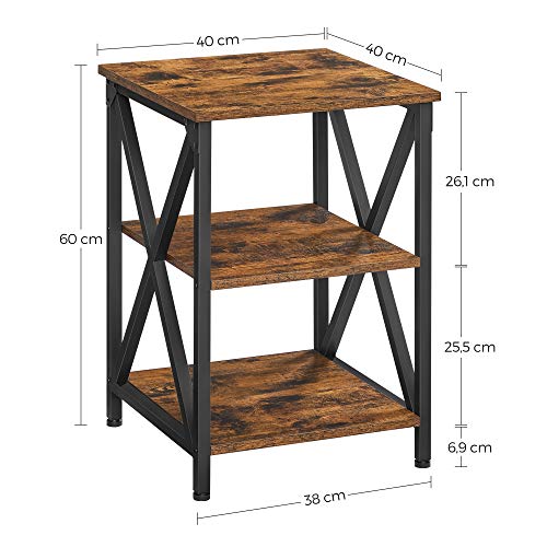 Masa laterala, masa de capat cu cadru din otel in forma de X si 2 rafturi de depozitare, masa de noapte, stil industrial de ferma, 40 x 40 x 60 cm, maro rustic si negru, VASAGLE