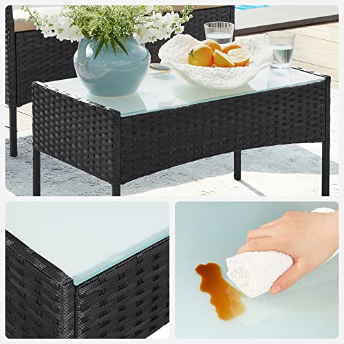 Set de Mobilier pentru Balcon  , Mobilier de Gradina din PE Poliratan, Set de Lounge pentru Curte cu Masa si Scaune, Mobilier de Gradina pentru Balcon si Curte, Negru Bej SONGMICS