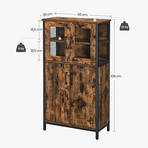 Cabinet de Depozitare Polifunctional, Cuier, Bufet, Raft Reglabil, Cabinet de Baie, Cadru din Otel, pentru Bucatarie, Camera de Zi, Stil Industrial, Maro Rustic si Negru, VASAGLE