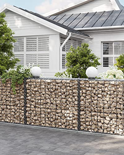 Cos Gabion, Cusca Metalica Gabion cu Plasa de 5 x 10 cm pentru Piatra, Galvanizata, Decor de Gradina sau Perete Despartitor, 100 x 80 x 30 cm, Argintiu SONGMICS