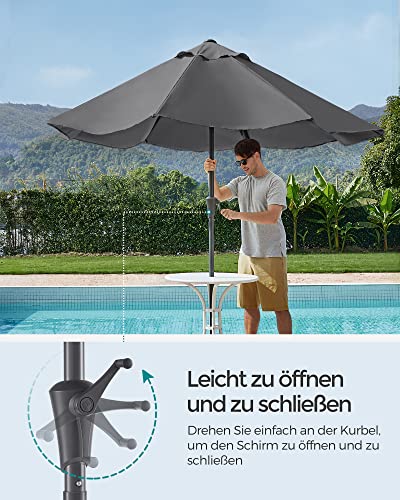 Umbrela de Gradina de 264 cm, Protectie UPF 50+, Parasolar de Soare, inclinare la 30° in 2 Directii, Manivela pentru Deschidere si inchidere, pentru Gradini in Aer Liber, Piscine, Balcoane, Terasa, Baza nu este Inclusa, Gri SONGMICS