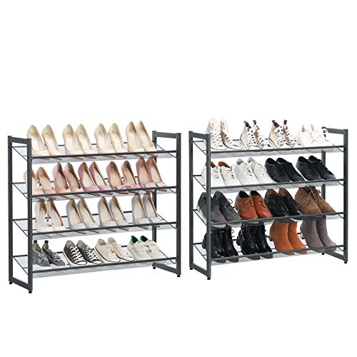 Suport pentru Pantofi cu 8 Etaje, Set de 2 Organizatoare cu 4 Etaje din Plasa de Otel, Rafturi Ajustabile Plate sau inclinate, Stocare pentru Pantofi, Gri-Cool SONGMICS