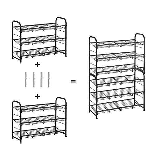 Suport pentru Pantofi cu 3 Etaje, Organizator pentru Pantofi Suprapunere, 12 Perechi de Pantofi, din Otel, 68.5 x 27.5 x 49.5 cm, pentru Tocuri inalte, Adidasi, Papuci, in Hol, Negru SONGMICS