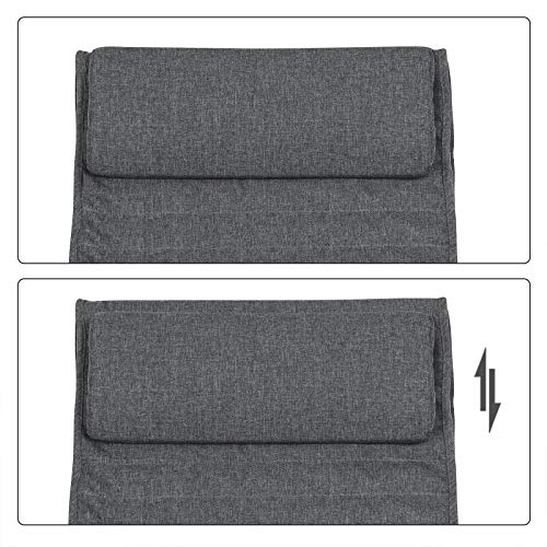 Scaun de lemn de mesteacan, Scaun de relaxare, Suport pentru picioare reglabil in 5 niveluri, Husa din material textil sintetic, Greutate maxima suportata 150 kg, Potrivit pentru living si dormitor, Culoare Gri inchis . SONGMICS