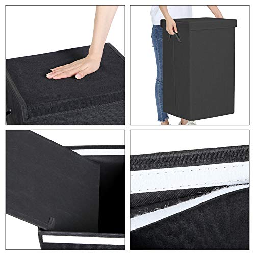 Cos de rufe de 85L, Cos pentru rufe din material de tip linette, Cos pentru haine murdare cu capac magnetic si manere, pliabil, Sac de rufe detasabil, Negru SONGMICS