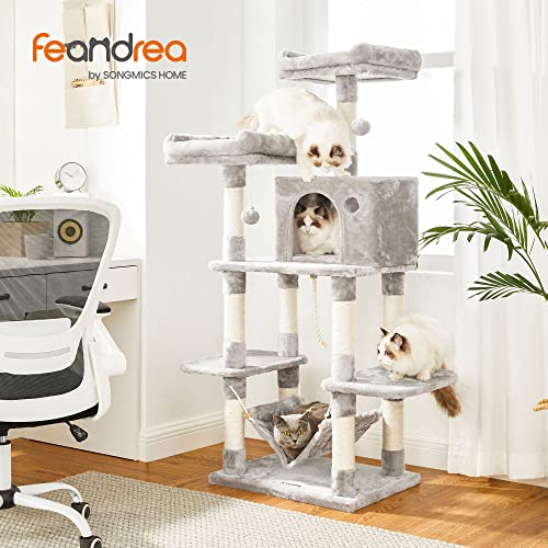 Ansamblu de joaca pentru pisici cu pandantive, turn pentru pisici de 150 cm, gri deschis FEANDREA
