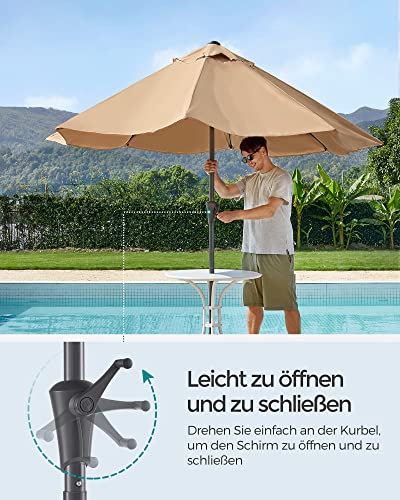 Umbrela de Gradina de 264 cm, Protectie UPF 50+, Parasolar de Soare, inclinare la 30° in 2 Directii, Manivela pentru Deschidere si inchidere, pentru Gradini in Aer Liber, Piscine, Balcoane, Terasa, Baza nu este Inclusa, Taupe SONGMICS