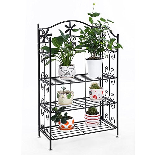 Raft de Baie Retro cu 4 Etaje, Stand pentru Plante de Gradina, Carucior Metalic pentru Flori, Stand pentru Plante, Negru SONGMICS