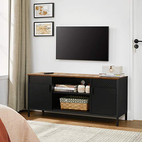 Stand TV, Cabinet TV, Masa TV cu 3 Rafturi Ajustabile, pentru Televizoare de pana la 55 de Inch, pentru Camera de Zi, Dormitor, Maro Rustic si Negru SONGMICS