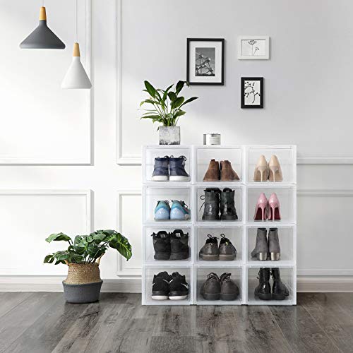 Cutie pentru Pantofi, Organizator de Pantofi Suprapunere, Stocare pentru Pantofi din Plastic cu Usa Transparenta, Usor de Asamblat, Set de 6, 28 x 36 x 22 cm, Potrivite pentru Marimea 45 UK, Transparente SONGMICS