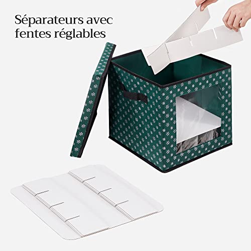 Cutii de depozitare pentru globuri de Craciun, set de 3 cuburi de depozitare pentru decoratiuni de Craciun, 64 de locuri pentru cutii, despartitoare modulare, 30,5 x 30,5 x 30,5 cm, verde SONGMICS