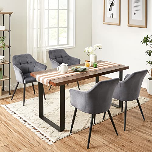 Set de 2 scaune dining , scaune de bucatarie cu picioare metalice, scaune tapitate, captuseala moale, ergonomice, pentru sala de mese si bucatarie, maro vintage/negru LDC095B01 SONGMICS