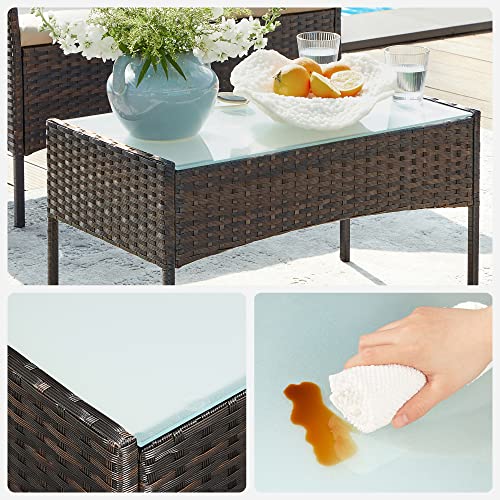 Set de Mobilier pentru Balcon  , Mobilier de Gradina din PE Poliratan, Set de Lounge pentru Curte cu Masa si Scaune, Mobilier de Gradina pentru Balcon si Curte, Maro Bej SONGMICS