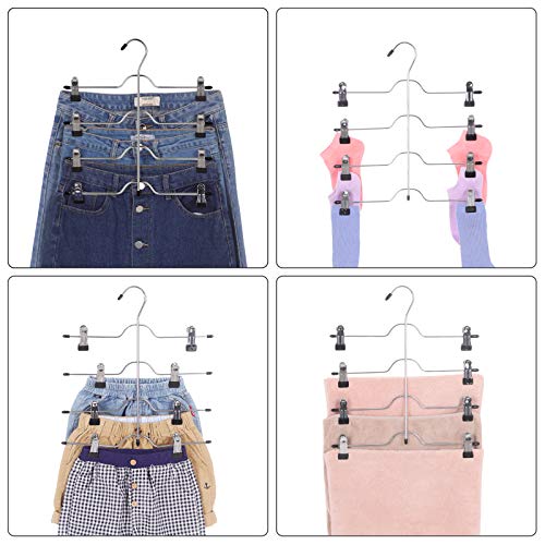 Umerase pentru Pantaloni cu Clips, Set de 3 Suporturi Metalice pentru Pantaloni cu 4 Nivele, cu 8 Clipsuri Ajustabile Antiderapante, pentru Pantaloni Camasi Prosoape sorturi, 32 cm, Argintii si Negre SONGMICS