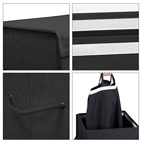 Cos de rufe de 85L, Cos pentru rufe din material de tip linette, Cos pentru haine murdare cu capac magnetic si manere, pliabil, Sac de rufe detasabil, Negru SONGMICS