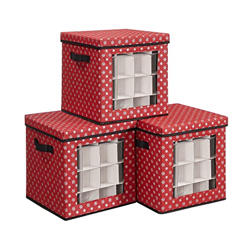 Cutii de depozitare pentru globuri de Craciun, set de 3 cuburi de depozitare pentru decoratiuni de Craciun, 64 de locuri pentru cutii, despartitoare modulare, 30,5 x 30,5 x 30,5 cm, rosu SONGMICS