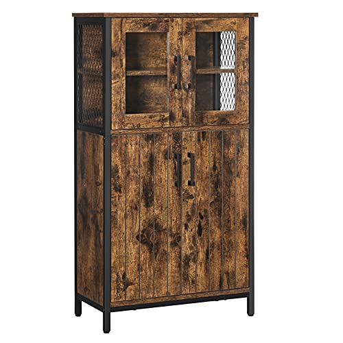 Cabinet de Depozitare Polifunctional, Cuier, Bufet, Raft Reglabil, Cabinet de Baie, Cadru din Otel, pentru Bucatarie, Camera de Zi, Stil Industrial, Maro Rustic si Negru, VASAGLE