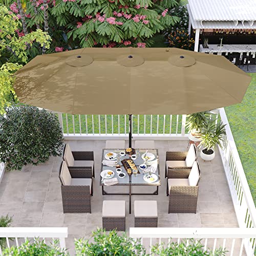 Umbrela Dubla de Gradina de 4,6 x 2,7 m, Umbrela de Patio Extra Mare, Tandem de Umbre pentru Soare, Protectie UPF 50+, Manivela, pentru Piata in Aer Liber Gradina Terasa, Fara Baza, Taupe SONGMICS