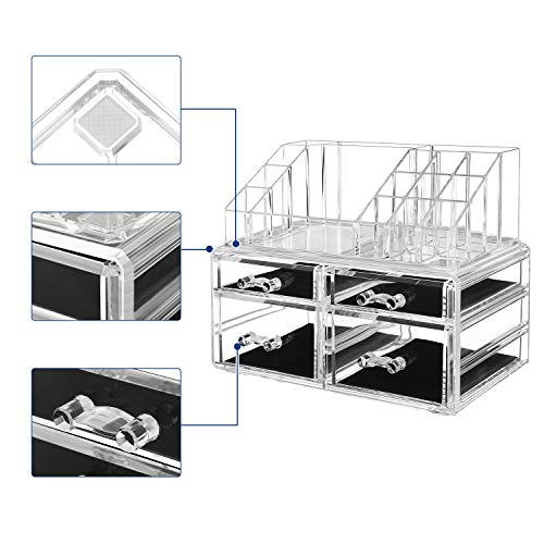 Organizator de Machiaj din Acrilic, Depozitare Cosmetice si Bijuterii cu 4 Sertare Transparente, Set de 2 Bucati SONGMICS