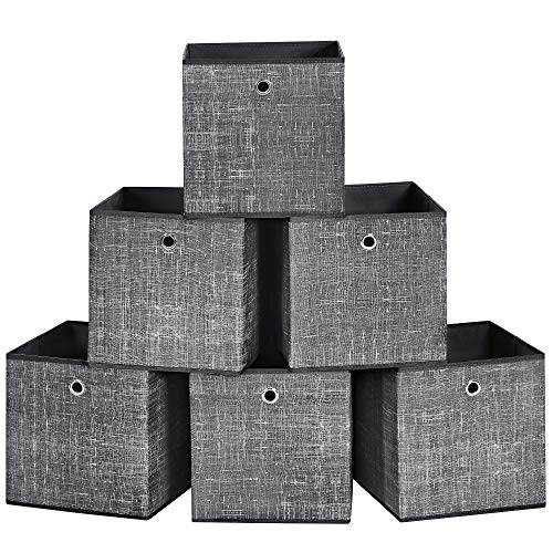 Cutii de Depozitare Pliabile, Set de 6 Cuburi de Depozitare din Material Netesut, 30 x 30 x 30 cm, Cutii Organizatoare pentru Jucarii si Haine, Negru, SONGMICS