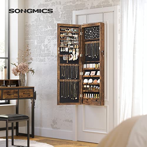 Dulap pentru Bijuterii , Armoire, Unitate de Organizare Montata pe Perete cu inchidere, pentru Coliere si Cercei, cu Oglinzi si Diverse Compartimente, Maro Rustic SONGMICS