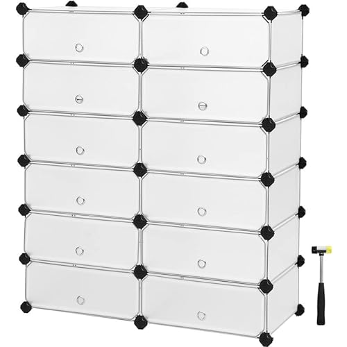 Raft pentru Pantofi cu imbinare, Organizator de Depozitare Rectangular, Unitate de Rafturi Modulare DIY cu 12 Compartimente, 40 x 30 x 17 cm pentru Fiecare Compartiment, Dulap din Metal cu Sarma, Alb SONGMICS