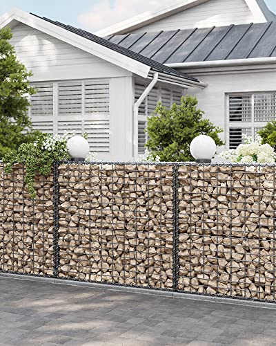 Cos Gabion, Cusca Metalica Gabion cu Plasa de 5 x 10 cm pentru Piatra, Galvanizata, Decor de Gradina sau Perete Despartitor, 100 x 90 x 30 cm, Argintiu SONGMICS