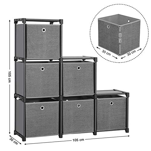 Unitate de depozitare in forma de scara, 6 cuburi cu 6 cutii de depozitare, Organizator de dulap DIY, Multifunctional cu design modular, Cadru din metal robust, Include ciocan din cauciuc, 105 x 30 x 105 cm, Negru SONGMICS
