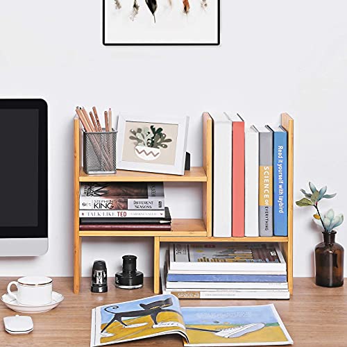 Organizator de Birou, 3 Module Adaptable, Suport pentru Masa DIY Compact, Mica Biblioteca Decorativa pentru Birou, Bucatarie, Baie, Bambus Natural SONGMICS