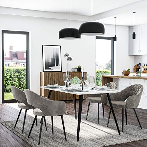 Scaun dining din catifea , scaun de bucatarie modern, scaun tapitat cu brate, picioare metalice, design elegant pentru sala de mese, camera de zi, dormitor, bucatarie, gri SONGMICS