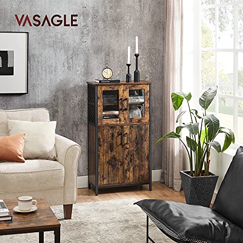 Cabinet de Depozitare Polifunctional, Cuier, Bufet, Raft Reglabil, Cabinet de Baie, Cadru din Otel, pentru Bucatarie, Camera de Zi, Stil Industrial, Maro Rustic si Negru, VASAGLE