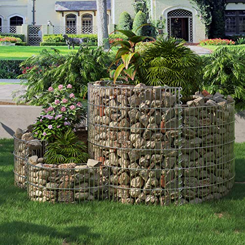 Cos Gabion Spiral pentru Piatra, Cusca Metalica Gabion cu Plasa Densa de 2,5 x 10 cm, Otel Galvanizat Antirugina, 110 x 110 x 60 cm, Spatiu de 10 cm pentru Piatra, Gradina de Flori, Decor de Gradina SONGMICS